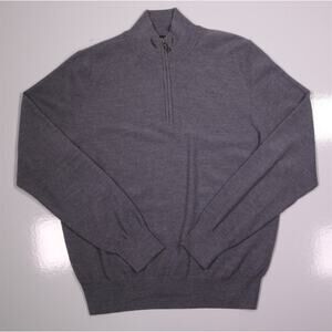 Brooks Brothers BrooksStretch Merino Wool Gray Textured Knit 1/4 Zip Pullover L